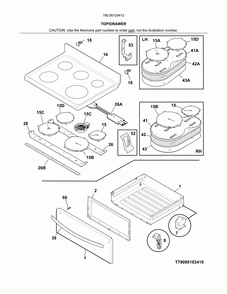 Top/drawer Diagram and Parts List for 79095103412  Kenmore Range