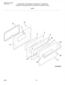 Door Diagram and Parts List for FGF326WGTB  Frigidaire Range