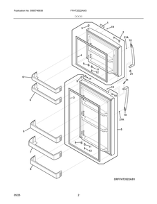 Door Diagram and Parts List for FFHT2022AW3  Frigidaire Refrigerator