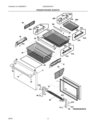 Freezer Drawer, Baskets Diagram and Parts List for E23BC68JPSFA  Frigidaire Refrigerator