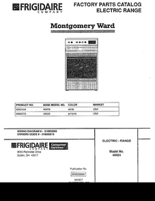 Electric Range Cover Page Diagram and Parts List for 484240A  Frigidaire Range