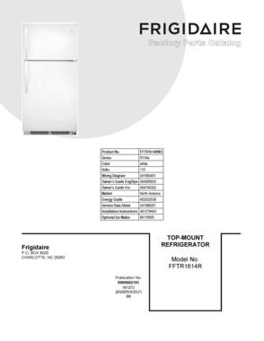 01 - COVER SHEET Diagram and Parts List for FFTR1614RW3  Frigidaire Refrigerator