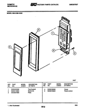 02 - Control Panel Diagram and Parts List for 856-2288-10 02 Frigidaire Microwave