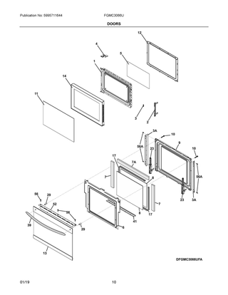 Doors Diagram and Parts List for FGMC3066UFA  Frigidaire Microwave Oven Combo
