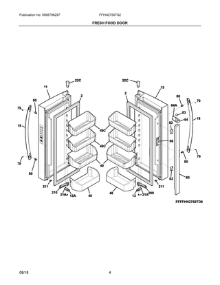 Fresh Food Door Diagram and Parts List for FFHN2750TS2  Frigidaire Refrigerator