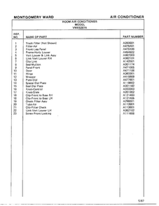Air Conditioner Page 2 Diagram and Parts List for 5287A  Frigidaire Air Conditioner