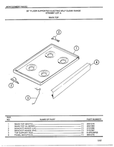 Main Top Diagram and Parts List for 4467A  Frigidaire Range