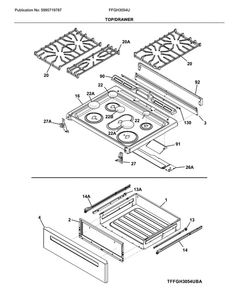 Top/Drawer Diagram and Parts List for FFGH3054UBA  Frigidaire Range