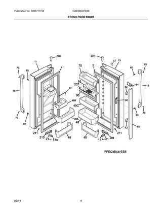 Fresh Food Door Diagram and Parts List for EW23BC87SS6  Frigidaire Refrigerator