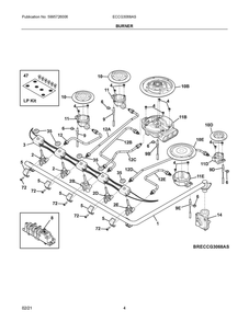 Burner Diagram and Parts List for ECCG3068AS  Frigidaire Cooktop