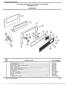 30" Floor Supported Elec Backguard Diagram and Parts List for 4468B  Frigidaire Range