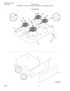Top/Drawer Diagram and Parts List for MEF350SFWB  Frigidaire Range