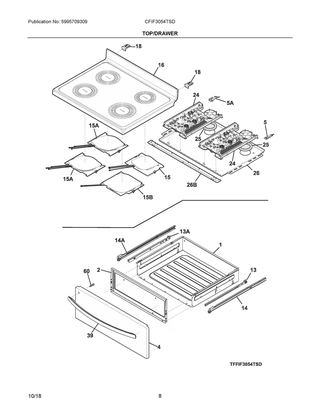 Top/drawer Diagram and Parts List for CFIF3054TSD  Frigidaire Range