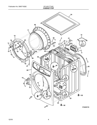 Cabinet/top Diagram and Parts List for EFLW317TIW2  Frigidaire Washer
