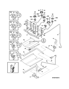 Burner Diagram and Parts List for FGGF3032MBE  Frigidaire Range