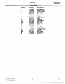 Transmission Page 2 Diagram and Parts List for FWX6971E  Frigidaire Washer