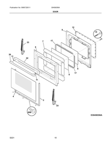Door Diagram and Parts List for 30458356A  Frigidaire Range