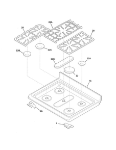 Top Diagram and Parts List for FGGF304DLW3  Frigidaire Range