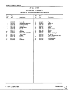 Gas Valve, Burner Assembly And Sensor Page 2 Diagram and Parts List for 7308B  Frigidaire Dryer
