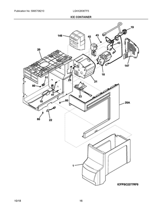 Ice Container Diagram and Parts List for LGHX2636TF5  Frigidaire Refrigerator