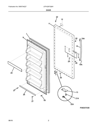 Door Diagram and Parts List for LFFH20F3QM1  Frigidaire Freezer