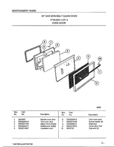 Oven Door Diagram and Parts List for 2841A  Frigidaire Range