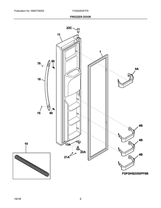 Freezer Door Diagram and Parts List for FGSS2635TF6  Frigidaire Refrigerator