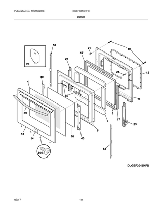 Door Diagram and Parts List for CGEF3059RFD  Frigidaire Range