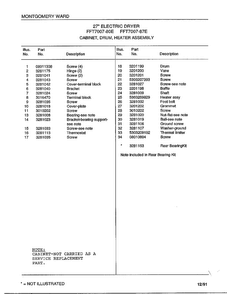 Cabinet/drum/heater Assembly Page 2 Diagram and Parts List for 7007-87E  Frigidaire Dryer