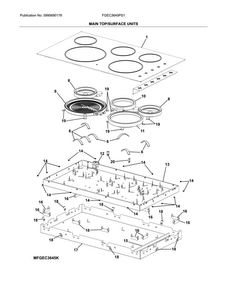 Main Top/surface Units Diagram and Parts List for FGEC3645PS1  Frigidaire Cooktop