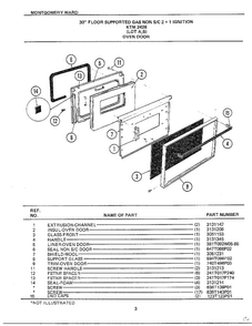 Oven Door Diagram and Parts List for 2428B  Frigidaire Range