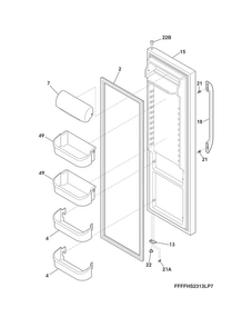 Refrigerator Door Diagram and Parts List for FFHS2322MBHA  Frigidaire Refrigerator