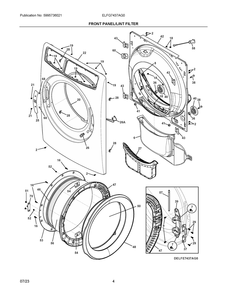 Front Panel/Lint Filter Diagram and Parts List for ELFG7437AG0  Frigidaire Dryer