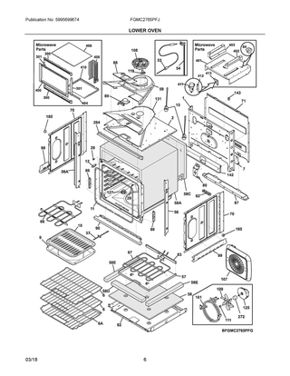 Lower Oven Diagram and Parts List for FGMC2765PFJ  Frigidaire Microwave Oven Combo