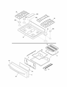 Top/drawer Diagram and Parts List for 79070613210  Kenmore Range