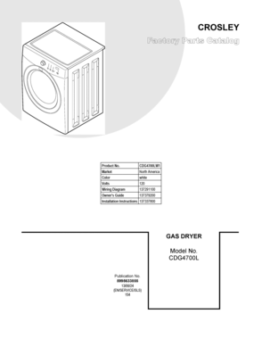 01 - COVER SHEET Diagram and Parts List for CDG4700LW1  Frigidaire Dryer
