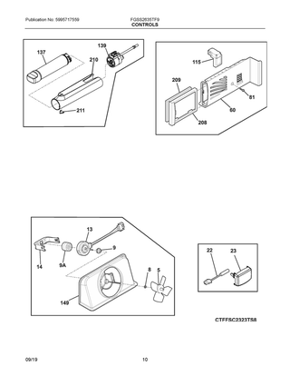 Controls Diagram and Parts List for FGSS2635TF9  Frigidaire Refrigerator