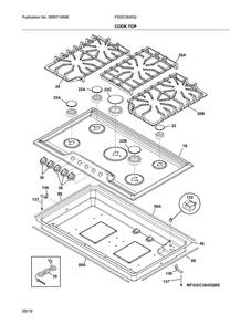 Cooktop Diagram and Parts List for FGGC3645QBE  Frigidaire Cooktop