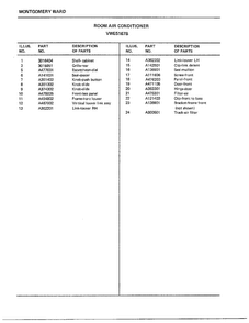Room Air Conditioner Page 2 Diagram and Parts List for 5167B  Frigidaire Air Conditioner
