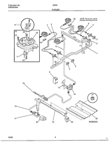 Burner Diagram and Parts List for 283447D  Frigidaire Range