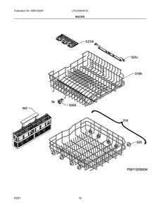 Racks Diagram and Parts List for LFID2459VF2A  Frigidaire Dishwasher