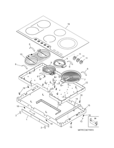 Main Top/surface Units Diagram and Parts List for FPEC3677RF0  Frigidaire Cooktop
