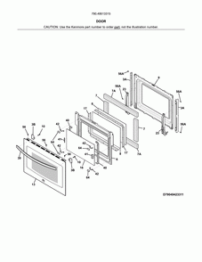 Door Diagram and Parts List for 79049513315  Kenmore Wall Oven