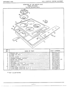 Top And Related Parts Diagram and Parts List for 3930A  Frigidaire Cooktop