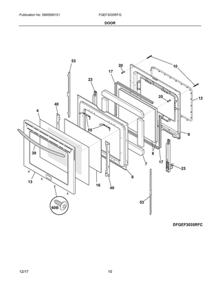 Door Diagram and Parts List for FGEF3035RFG  Frigidaire Range