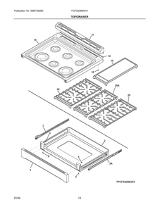 Top/Drawer Diagram and Parts List for PCFG3080AFA  Frigidaire Range