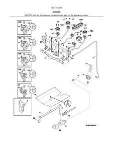 Burner Diagram and Parts List for 79073433314  Kenmore Range