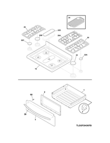 Top/drawer Diagram and Parts List for FGGF3054MFF  Frigidaire Range