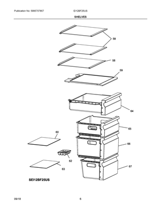 Shelves Diagram and Parts List for EI12BF25US  Frigidaire Refrigerator