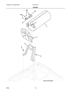 Burner Diagram and Parts List for ELFE7537AT1  Frigidaire Dryer